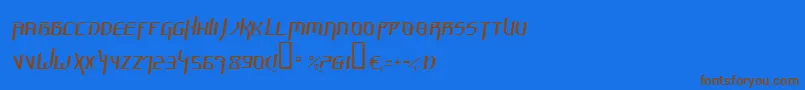 フォントHammerheadThinItalic – 茶色の文字が青い背景にあります。