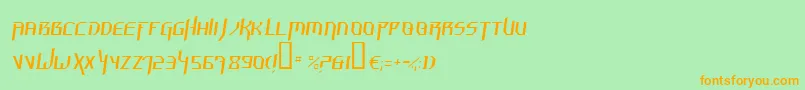 フォントHammerheadThinItalic – オレンジの文字が緑の背景にあります。