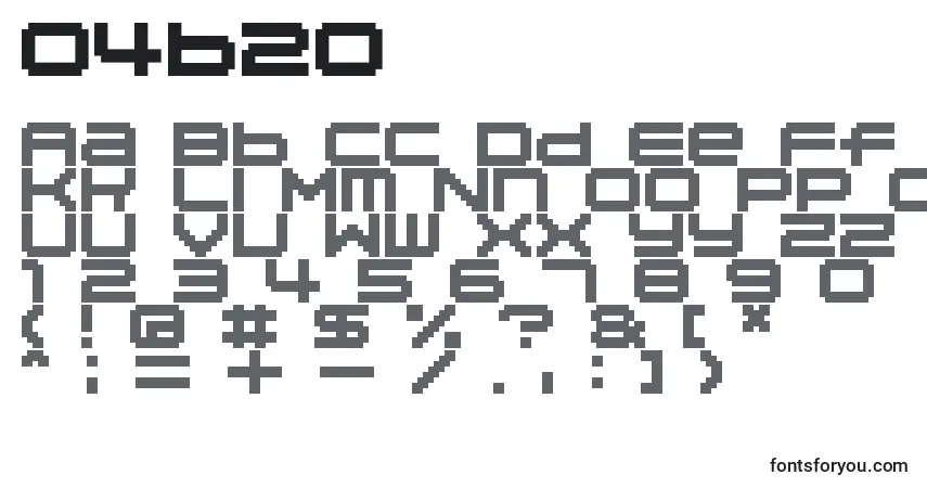 Czcionka 04b20 – alfabet, cyfry, specjalne znaki