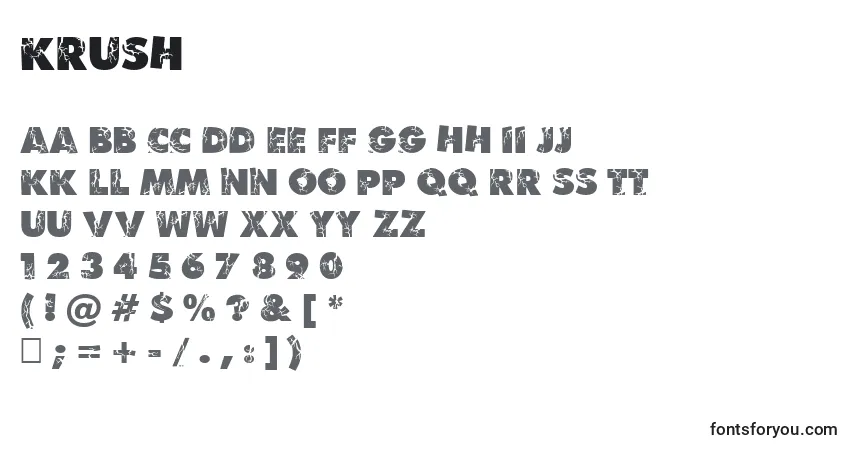 characters of krush font, letter of krush font, alphabet of  krush font