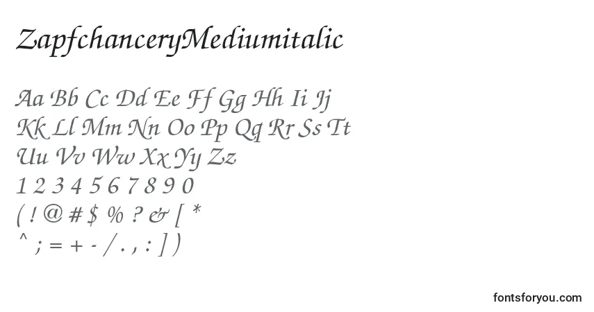 A fonte ZapfchanceryMediumitalic – alfabeto, números, caracteres especiais