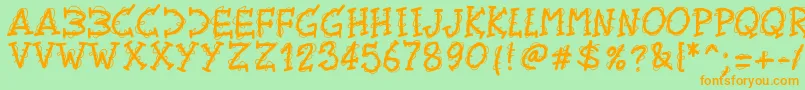 フォントPwtwirly – オレンジの文字が緑の背景にあります。