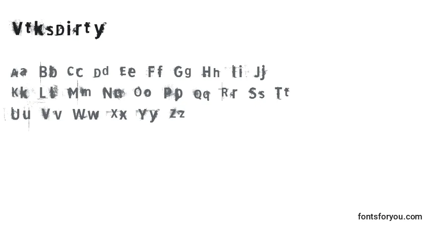 A fonte VtksDirty2 – alfabeto, números, caracteres especiais