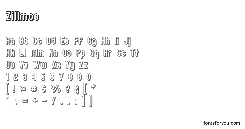 Schriftart Zillmoo – Alphabet, Zahlen, spezielle Symbole