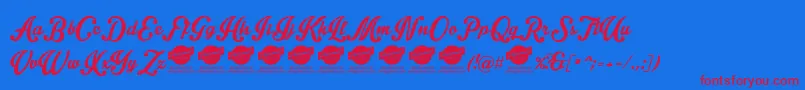 IntriqueScriptPersonalUse Font – Red Fonts on Blue Background