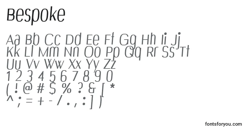 A fonte Bespoke – alfabeto, números, caracteres especiais