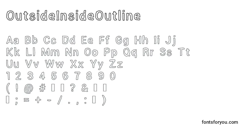 Schriftart OutsideInsideOutline – Alphabet, Zahlen, spezielle Symbole