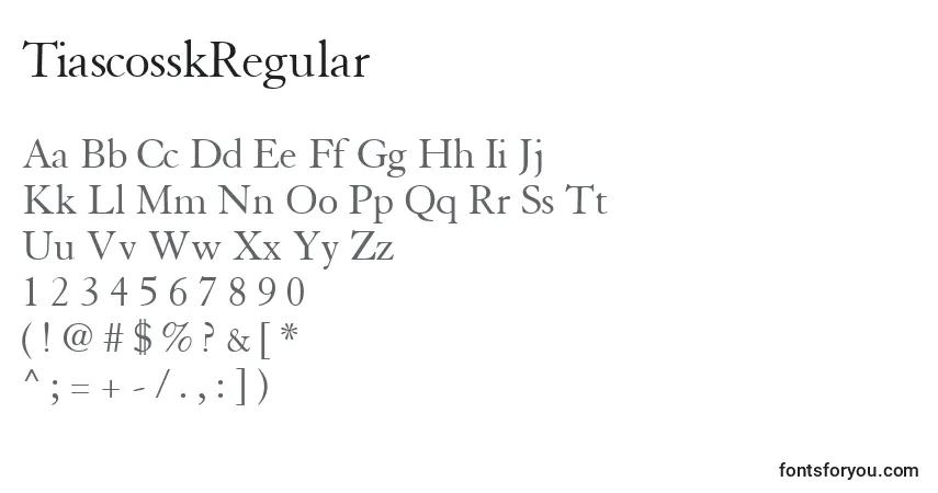 Schriftart TiascosskRegular – Alphabet, Zahlen, spezielle Symbole