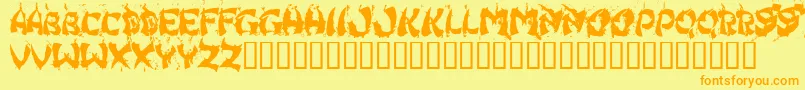 フォントHongkff – オレンジの文字が黄色の背景にあります。