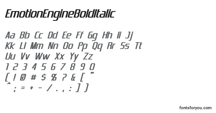 A fonte EmotionEngineBoldItalic (81130) – alfabeto, números, caracteres especiais