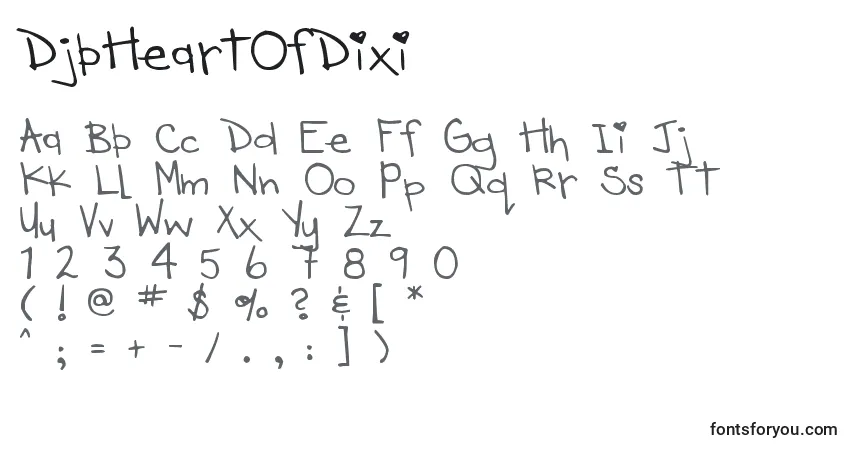 A fonte DjbHeartOfDixi – alfabeto, números, caracteres especiais