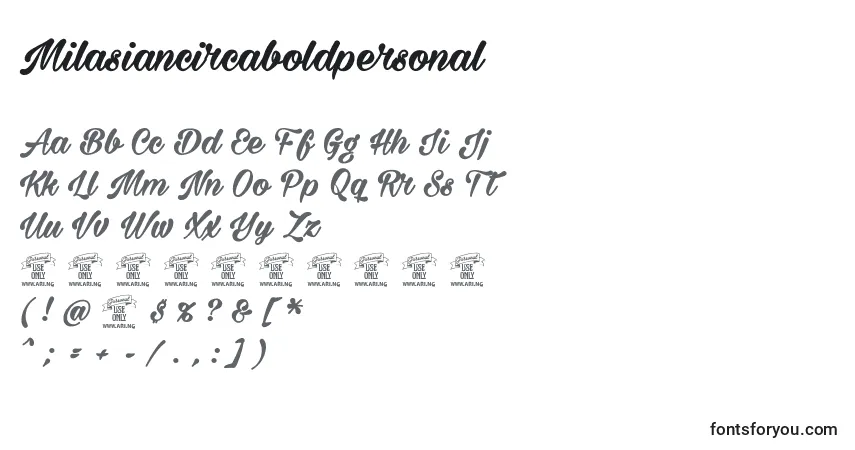 Schriftart Milasiancircaboldpersonal – Alphabet, Zahlen, spezielle Symbole