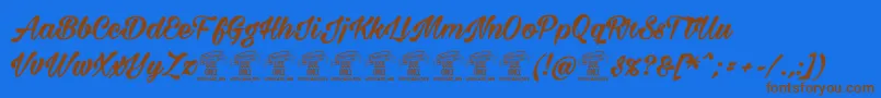 Milasiancircaboldpersonal-Schriftart – Braune Schriften auf blauem Hintergrund