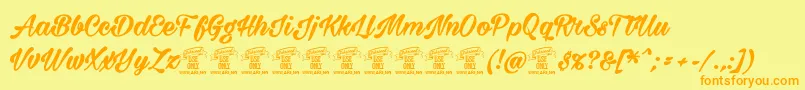 フォントMilasiancircaboldpersonal – オレンジの文字が黄色の背景にあります。