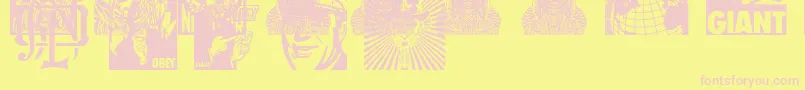 Czcionka ObeygalleriaCaps – różowe czcionki na żółtym tle