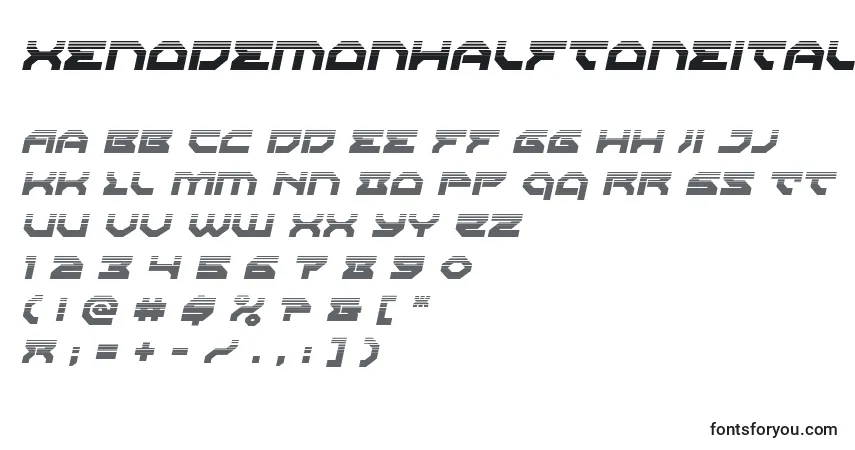 Шрифт Xenodemonhalftoneital – алфавит, цифры, специальные символы