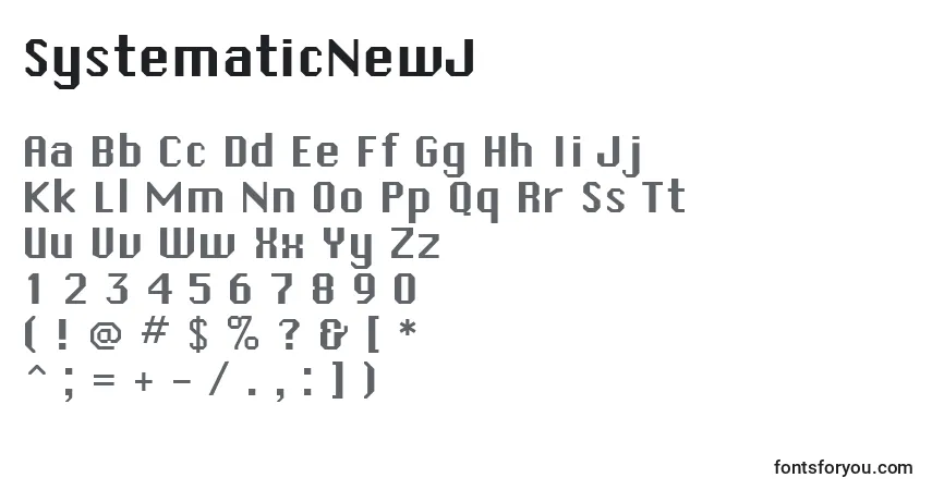 Schriftart SystematicNewJ – Alphabet, Zahlen, spezielle Symbole