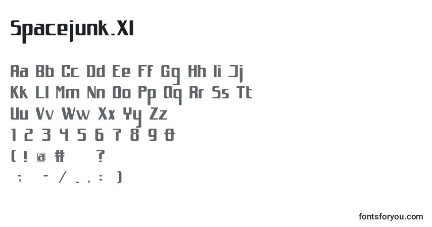 A fonte Spacejunk.Xl – alfabeto, números, caracteres especiais