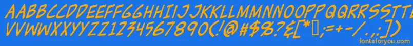 フォントZudJuiceItalic – オレンジ色の文字が青い背景にあります。