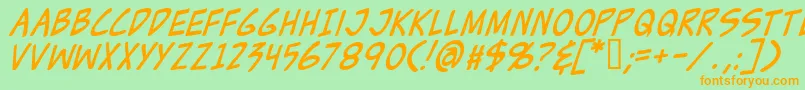 フォントZudJuiceItalic – オレンジの文字が緑の背景にあります。