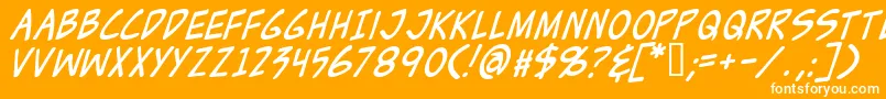 ZudJuiceItalic-fontti – valkoiset fontit oranssilla taustalla