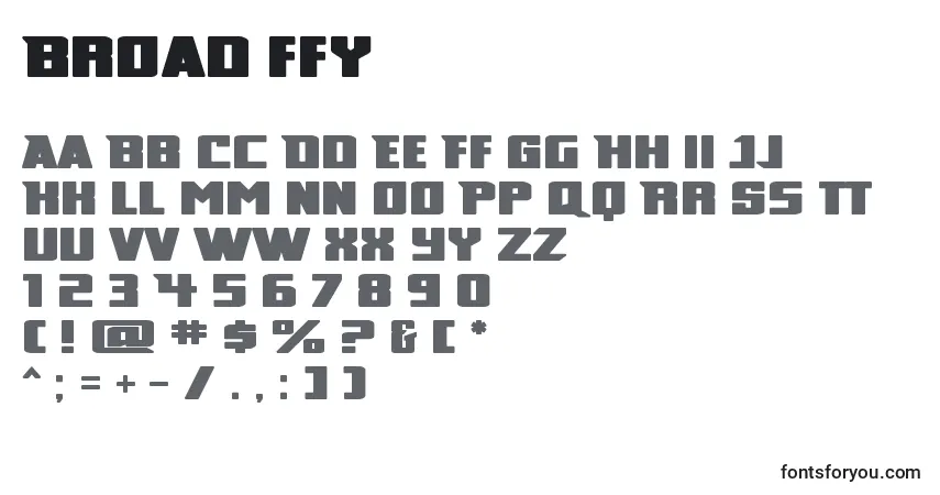 Czcionka Broad ffy – alfabet, cyfry, specjalne znaki