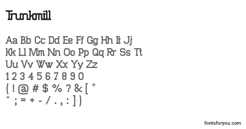 A fonte Trunkmill – alfabeto, números, caracteres especiais