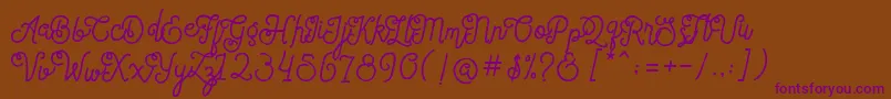 Lisätietoja SortdecaiCursiveWildScriptFree-fontista SortdecaiCursiveWildScriptFree-fontti – violetit fontit ruskealla taustalla
