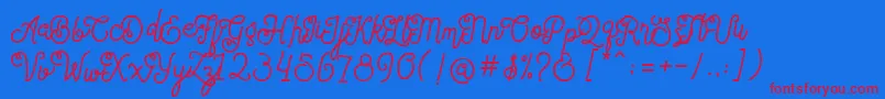 SortdecaiCursiveWildScriptFree-Schriftart – Rote Schriften auf blauem Hintergrund