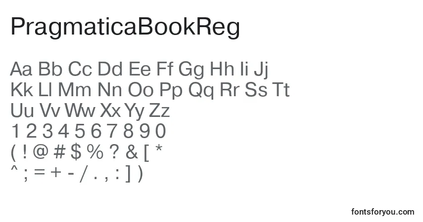 Czcionka PragmaticaBookReg – alfabet, cyfry, specjalne znaki