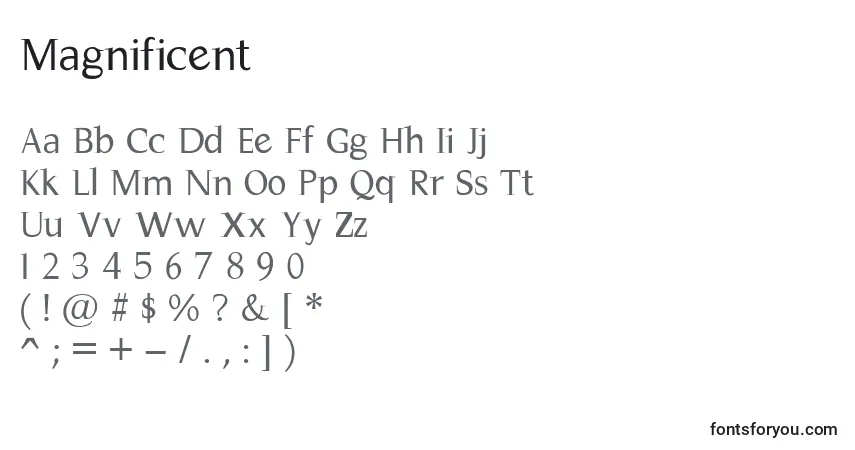 Schriftart Magnificent – Alphabet, Zahlen, spezielle Symbole