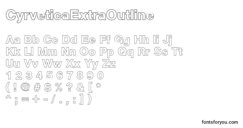 Czcionka CyrveticaExtraOutline – alfabet, cyfry, specjalne znaki