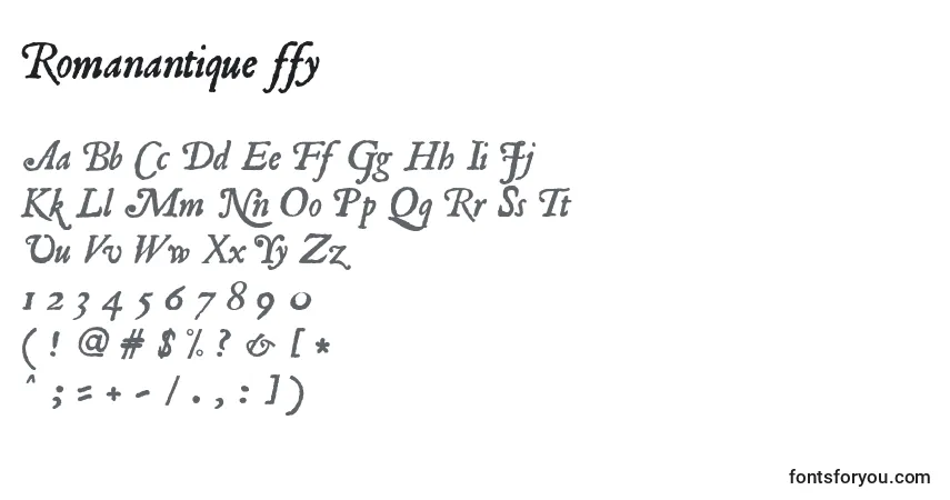 A fonte Romanantique ffy – alfabeto, números, caracteres especiais