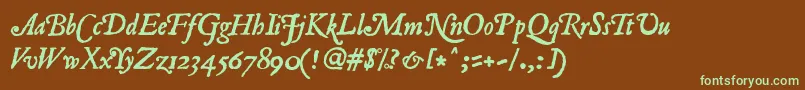 フォントRomanantique ffy – 緑色の文字が茶色の背景にあります。
