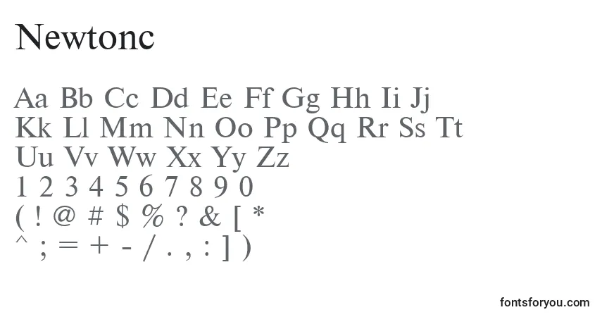 A fonte Newtonc – alfabeto, números, caracteres especiais