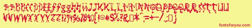 SorundownRegular-Schriftart – Rote Schriften auf gelbem Hintergrund
