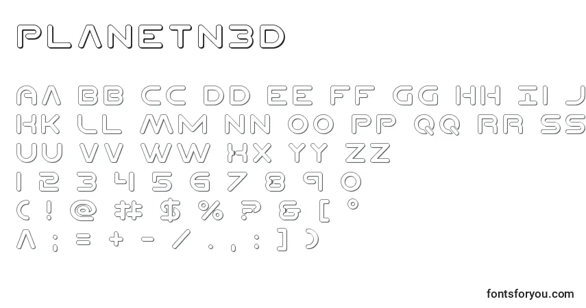 Czcionka Planetn3D – alfabet, cyfry, specjalne znaki