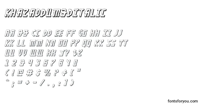 Schriftart KhazadDum3DItalic – Alphabet, Zahlen, spezielle Symbole