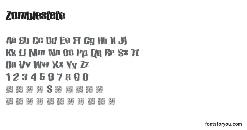 Czcionka Zombiestate – alfabet, cyfry, specjalne znaki