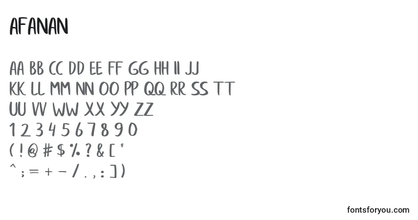 Schriftart Afanan – Alphabet, Zahlen, spezielle Symbole