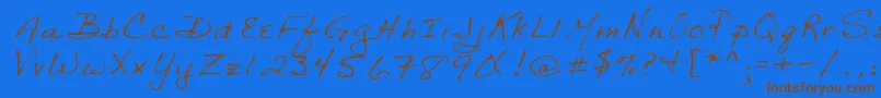 フォントLehn029 – 茶色の文字が青い背景にあります。