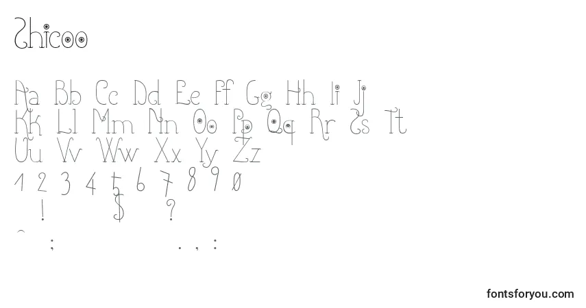 Schriftart Shicoo – Alphabet, Zahlen, spezielle Symbole