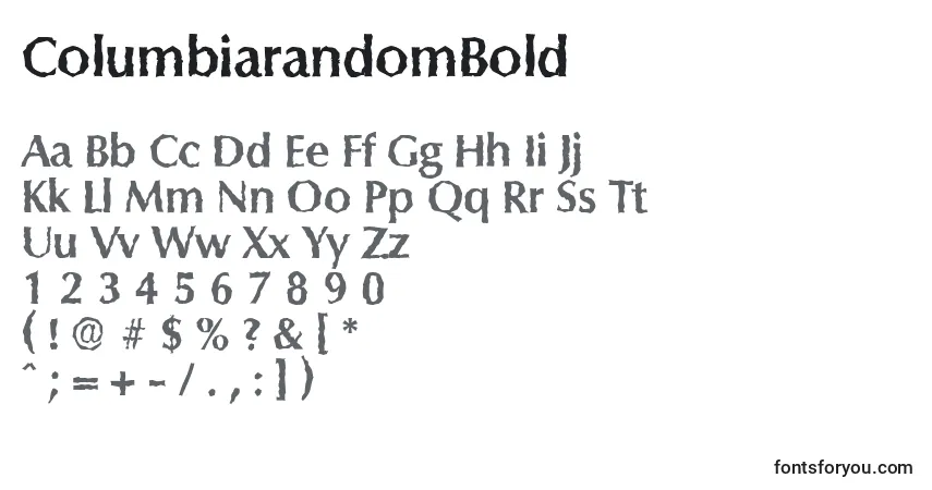 Czcionka ColumbiarandomBold – alfabet, cyfry, specjalne znaki
