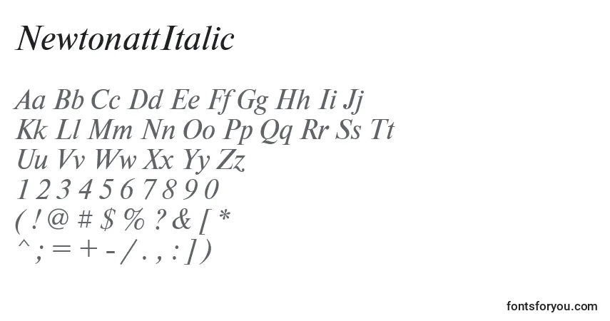 Шрифт NewtonattItalic – алфавит, цифры, специальные символы