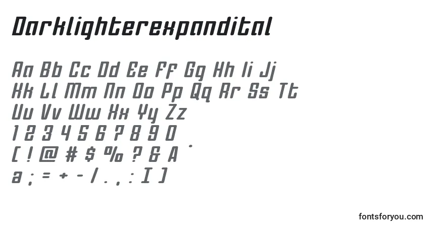 A fonte Darklighterexpandital – alfabeto, números, caracteres especiais