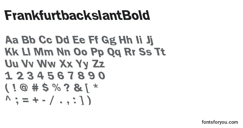 Шрифт FrankfurtbackslantBold – алфавит, цифры, специальные символы