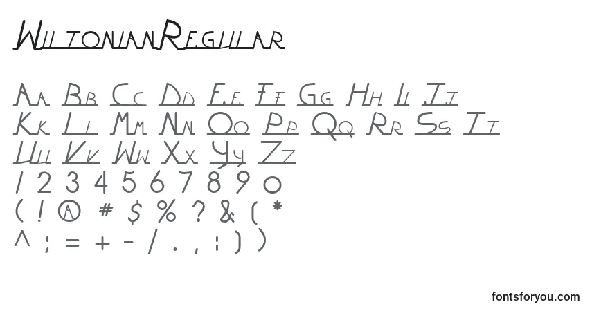 A fonte WiltonianRegular – alfabeto, números, caracteres especiais
