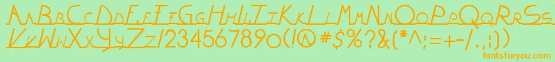 フォントWiltonianRegular – オレンジの文字が緑の背景にあります。