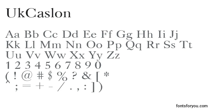 Czcionka UkCaslon – alfabet, cyfry, specjalne znaki