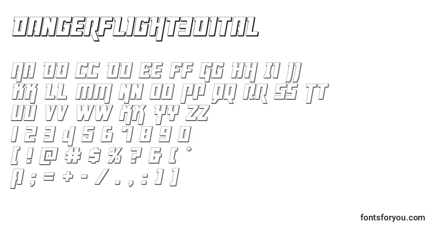A fonte Dangerflight3Dital – alfabeto, números, caracteres especiais